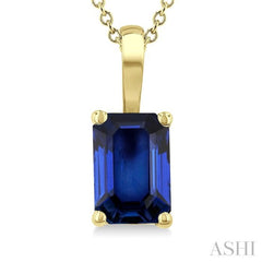 6X4 MM Octagon Shape  Sapphire Precious Solitaire Pendant With Chain in 14K Yellow Gold