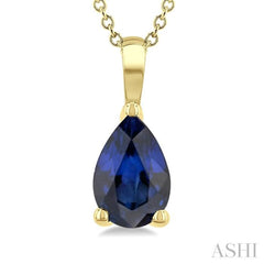 6X4 MM Pear Shape  Sapphire Precious Solitaire Pendant With Chain in 14K Yellow Gold