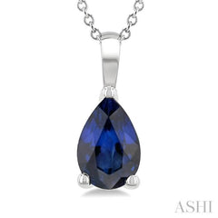 6X4 MM Pear Shape  Sapphire Precious Solitaire Pendant With Chain in 14K White Gold