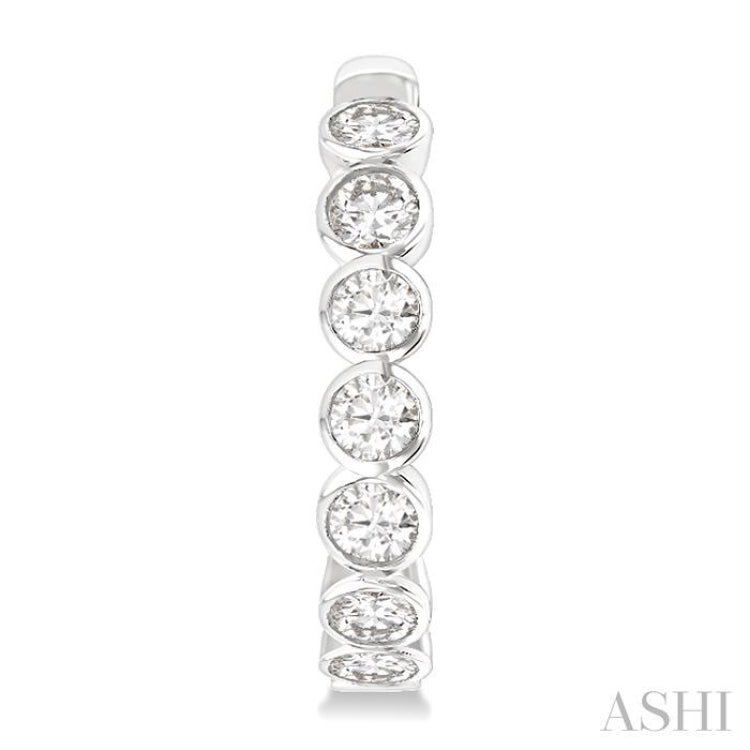 1 Ctw Bezel Set Round Cut Diamond Fashion Hoop Earrings in 14K White Gold