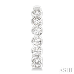 1 Ctw Bezel Set Round Cut Diamond Fashion Hoop Earrings in 14K White Gold