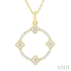 1/4 Ctw Clover Leaf Circle Round Cut Diamond Pendant With Chain in 10K Yellow Gold