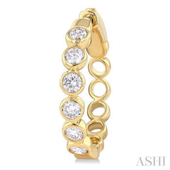 1 Ctw Bezel Set Round Cut Diamond Fashion Hoop Earrings in 14K Yellow Gold