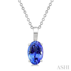 6X4 MM Oval Shape  Tanzanite Precious Solitaire Pendant With Chain in 14K White Gold
