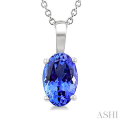 6X4 MM Oval Shape  Tanzanite Precious Solitaire Pendant With Chain in 14K White Gold