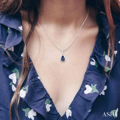 6x4 MM Bezel Set Pear Cut Sapphire Precious Fashion Pendant With Paperclip Chain in 14K White Gold