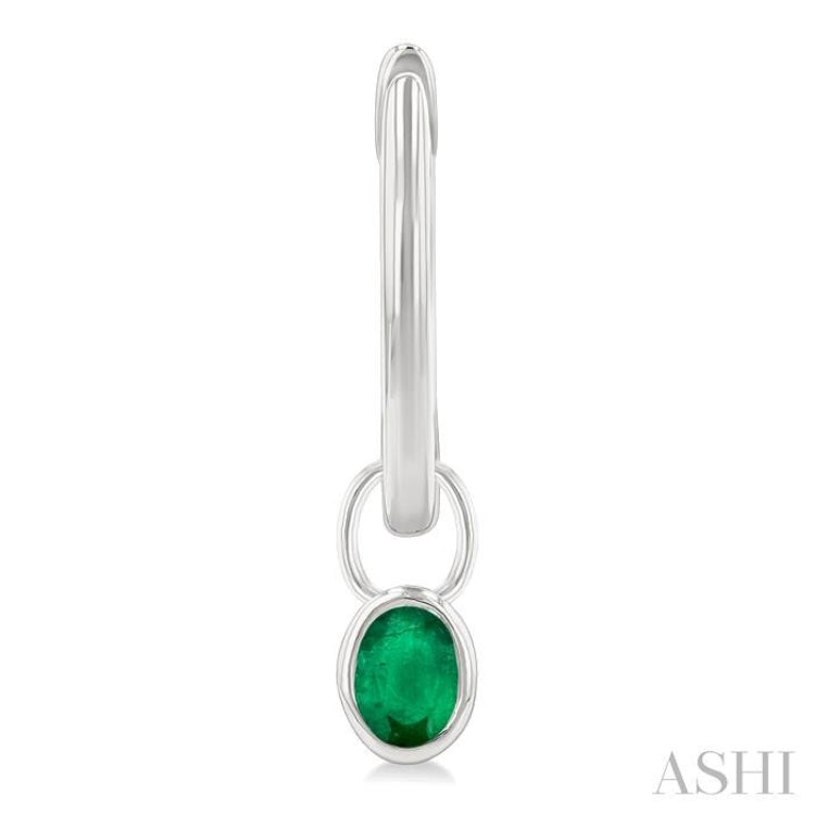 5x3 MM Bezel Set Oval Cut Emerald Precious Fashion Huggie Earrings in 10K White Gold