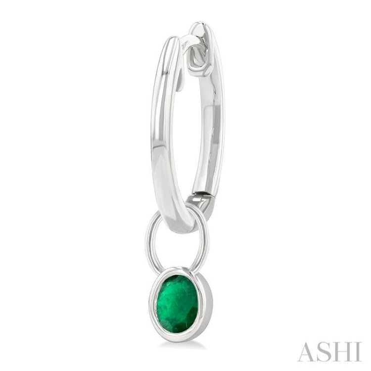 5x3 MM Bezel Set Oval Cut Emerald Precious Fashion Huggie Earrings in 10K White Gold