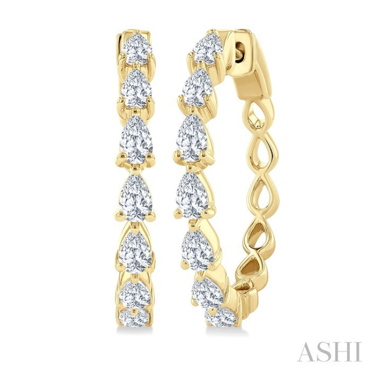 1 1/2 Ctw North-South Pear Shape Diamond Fashion Hoop Earrings in 14K Yellow Gold