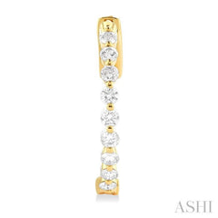 1 Ctw Inside-Out Single Prong Set Round Cut Diamond Hoop Earrings in 14K Yellow Gold