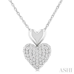 1/4 Ctw Heart Shape Pave Set Single Cut Diamond Fashion Pendant With Chain in 10K White Gold