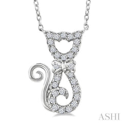 1/10 Ctw Cat Shape Petite Single Cut Diamond Fashion Pendant With Chain in 10K White Gold