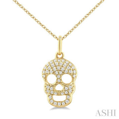 1/6 Ctw Petite Skull Single Cut Diamond Fashion Pendant With Chain in 10K Yellow Gold
