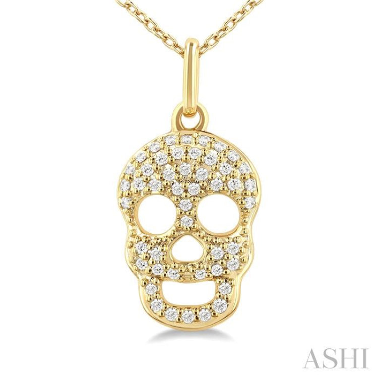 1/6 Ctw Petite Skull Single Cut Diamond Fashion Pendant With Chain in 10K Yellow Gold