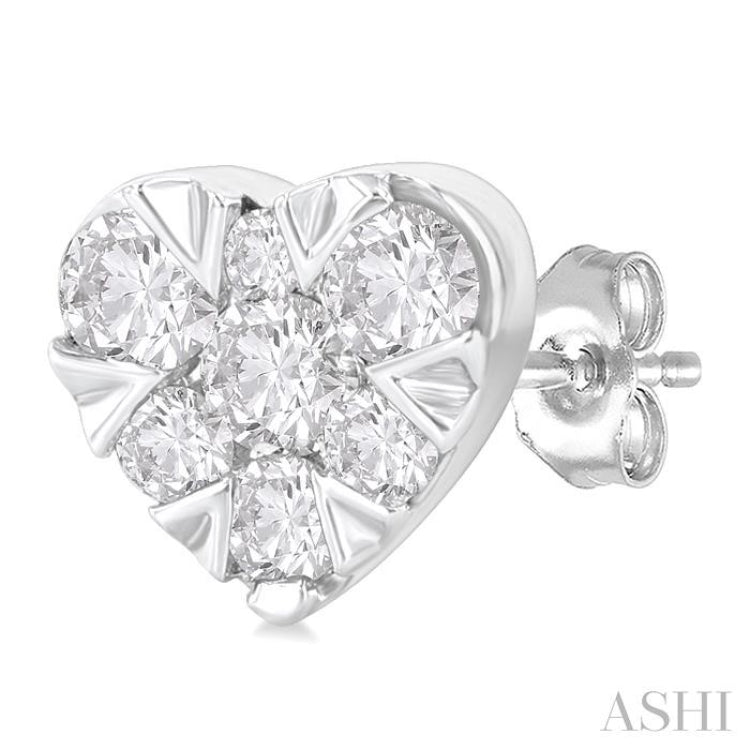 1/6 Ctw Lovebright Petite Heart Shape Round Cut Diamond Fashion Stud Earring in 10K White Gold