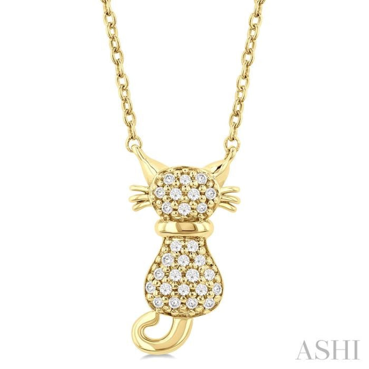 1/10 Ctw Cat Shape Petite Single Cut Diamond Fashion Pendant With Chain in 10K Yellow Gold