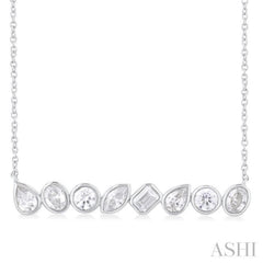 1 Ctw Bezel Set Mixed Diamond Cut Fashion Necklace in 14K White Gold