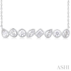 1 Ctw Bezel Set Mixed Diamond Cut Fashion Necklace in 14K White Gold