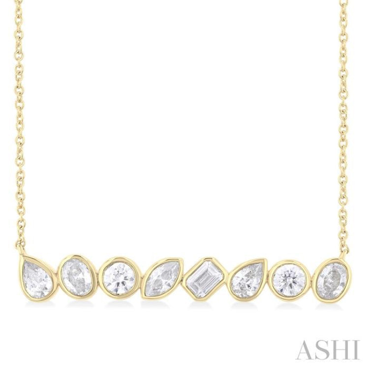 1 Ctw Bezel Set Mixed Diamond Cut Fashion Necklace in 14K Yellow Gold