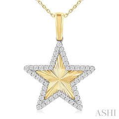 1/4 Ctw Fluted Texture Star Round Cut Diamond Pirouette Fashion Pendant With Chain in 10K Yellow and White Gold