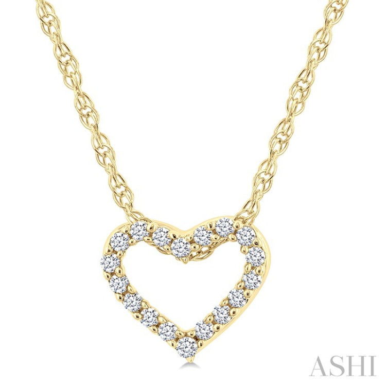 1/20 Ctw Heart Shape Round Cut Diamond Pendant With Chain in 10K Yellow Gold