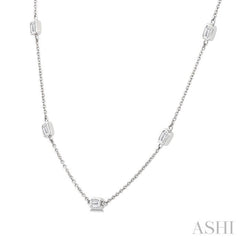 1 1/2 Ctw Emerald Cut Diamond Station Necklace in 14K White Gold