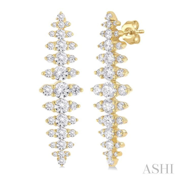2 Ctw Waterfall Round Cut Diamond Fashion Earring in 14K Yellow Gold