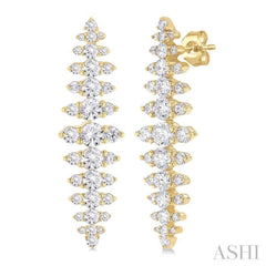 2 Ctw Waterfall Round Cut Diamond Fashion Earring in 14K Yellow Gold