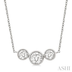 1.00 Ctw Past, Present & Future 3-Stone Bezel Set Round Cut Diamond Necklace in 14K White Gold