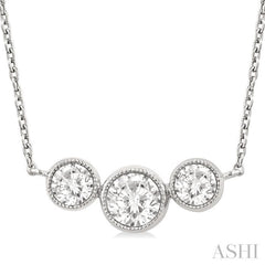 1.00 Ctw Past, Present & Future 3-Stone Bezel Set Round Cut Diamond Necklace in 14K White Gold