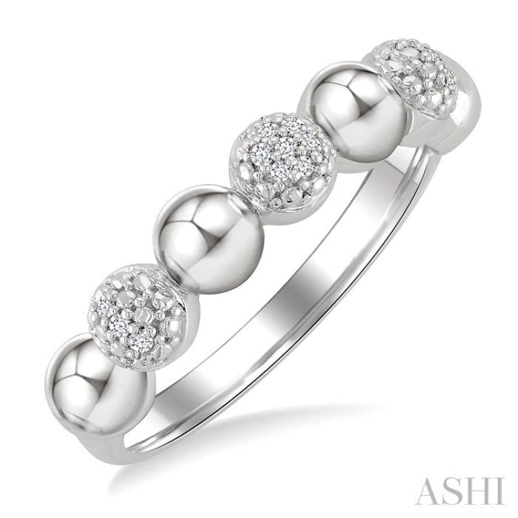 1/20 Ctw Bold Bead Design Single Cut Diamond Fashion Ring in Sterling Silver