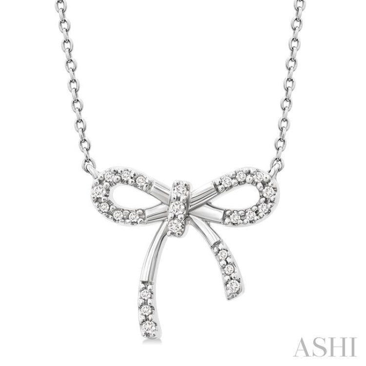 1/10 Ctw Bow Single Cut Diamond Fashion Pendant With Chain in Sterling Silver