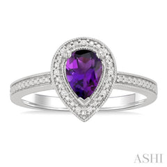7x5 MM Pear Shape Amethyst and 1/50 Ctw Round Cut Diamond Semi-precious Ring in Sterling Silver
