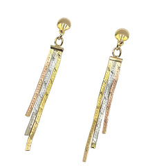 APPRAISED $325 - 14kt Tri-Gold Herringbone Chain Dangle Earrings 