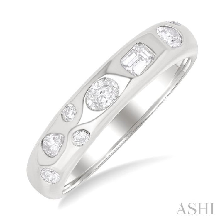1/3 Ctw Bezel Set Mixed Shape Diamond Cut Fashion Band in 14K White Gold