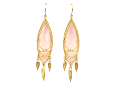 APPRAISED $2500- 18KT Yellow Gold Wire Earrings with Rose Quartz