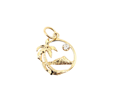 14KT Yellow Gold Palm Tree Charm with a Round Cubic Zirconia