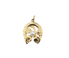 APPRAISED $300- 14KT Yellow Gold Horseshoe Shaped Charm with a Pearl