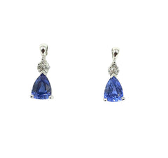 APPRAISED $350- 10KT White Gold Earrings with Synthetic Sapphires and Diamonds