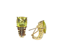 APPRAISED $1500- 14KT Yellow Gold Omega Back Earrings with Lemon Quartz and a Diamond Halo