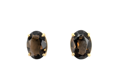 APPRAISED $600- 14KT Yellow Gold Oval Smoky Quartz Studs