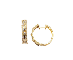 APPRAISED $2200- 18KT Yellow Gold Hoops with Channel Set Baguette Diamonds & Round Brilliant Diamonds Set in a Cluster Design