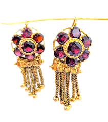 APPRAISED $2500- 14KT Yellow Gold Dangle Flower Earrings with Garnets