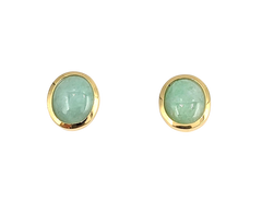 APPRAISED $400- 14KT Yellow Gold Bezel Set Oval Jade Earrings