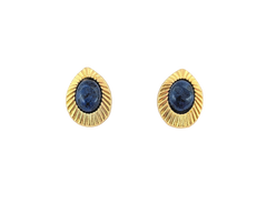 APPRAISED $200- 14KT Yellow Gold Ribbed Earrings with Oval Lapis