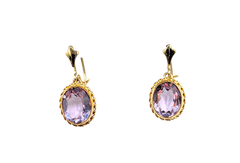 APPRAISED $400- 10KT Yellow Gold Dangle Earrings with Imitation Amethyst