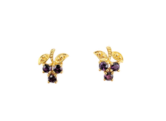 APPRAISED $1000- 14KT Yellow Gold Leaf Design Earrings with Round Rubies