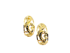APPRAISED $900- 14KT Yellow Gold Scroll Design Diamond Cut "J" Hoop Earrings