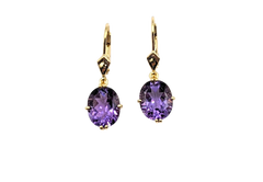 APPRAISED $625- 14KT Yellow Gold Dangle Leverback Earrings with Oval Amethysts