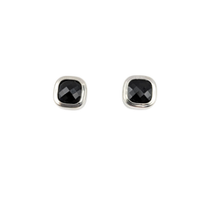 APPRAISED $1100- 14KT White Gold Studs with Bezel Set Checkerboard Cushion Cut Onyx